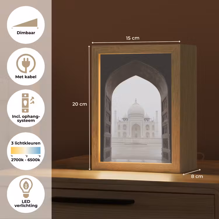 Poort - Symmetrische koepel - Minaretten - Moskee Light Box met kabel (Tafellamp) klein -USP_NL