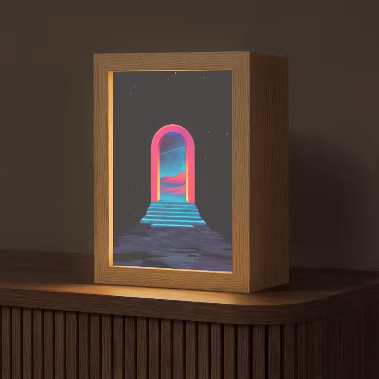 Poortje - Landschap - Sterrenhemel - Roze Light Box met kabel (Tafellamp) klein -z3d_website