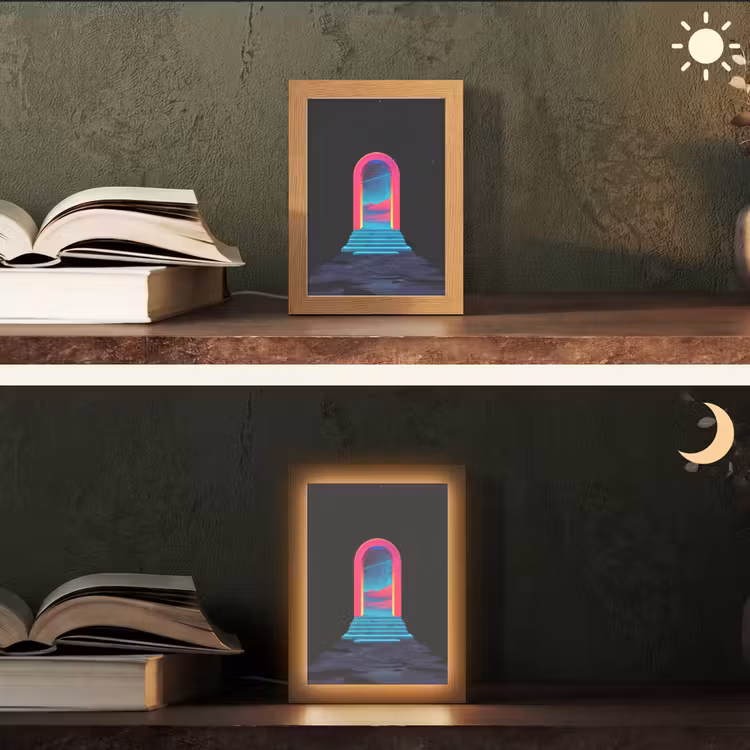 Poortje - Landschap - Sterrenhemel - Roze Light Box met kabel (Tafellamp) klein -sfeer3