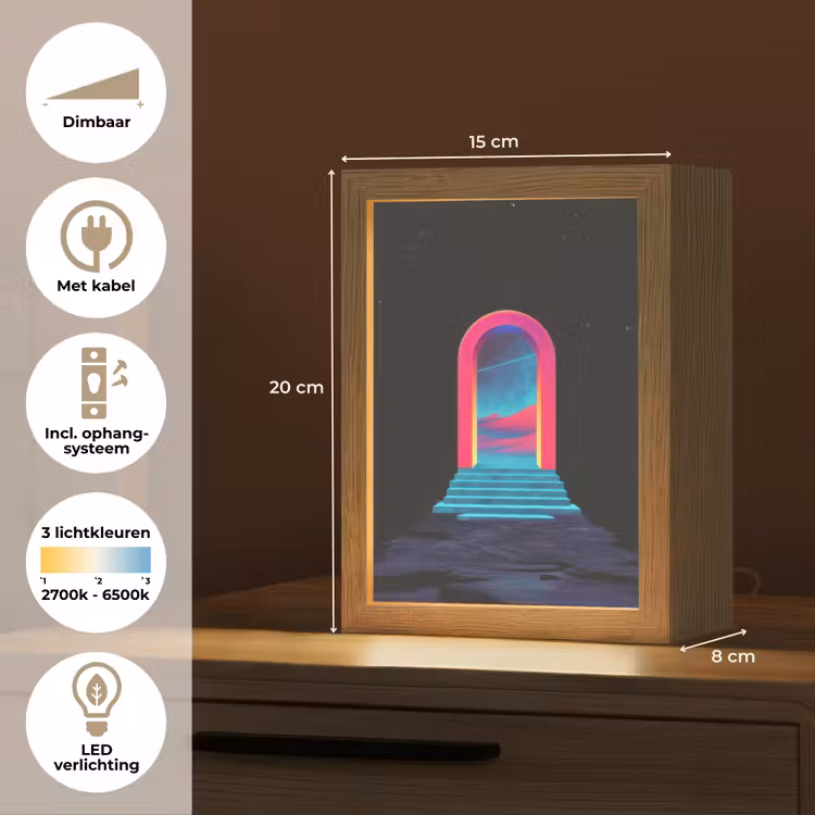 Poortje - Landschap - Sterrenhemel - Roze Light Box met kabel (Tafellamp) klein -USP_NL
