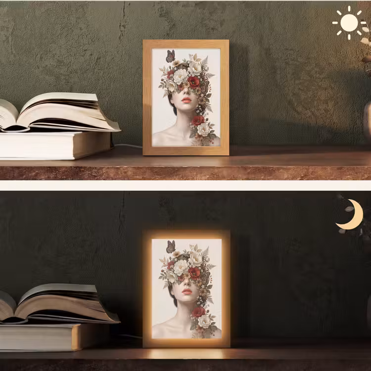 Portret - Bloemen - Cremé Light Box met kabel (Tafellamp) klein -sfeer3