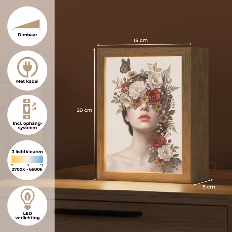 Portret - Bloemen - Cremé Light Box met kabel (Tafellamp) klein -USP_NL