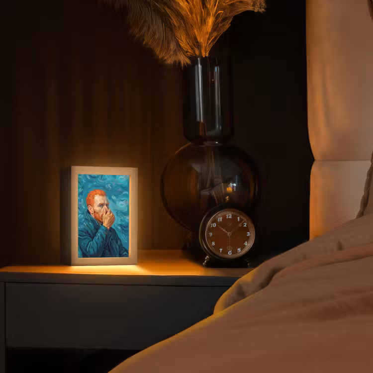 Portret - Klassiek - Blauw Light Box met kabel (Tafellamp) klein -sfeer1