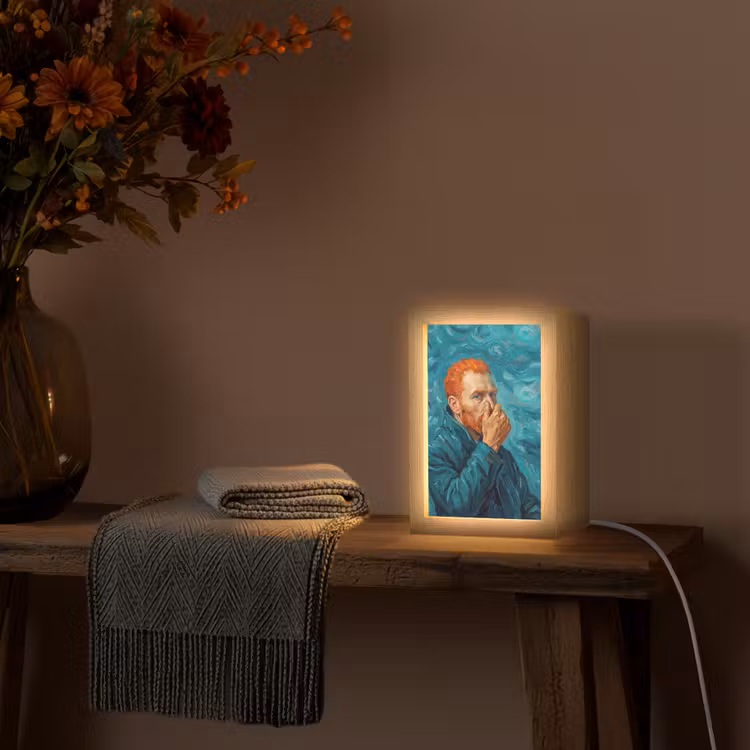 Portret - Klassiek - Blauw Light Box met kabel (Tafellamp) klein -sfeer4