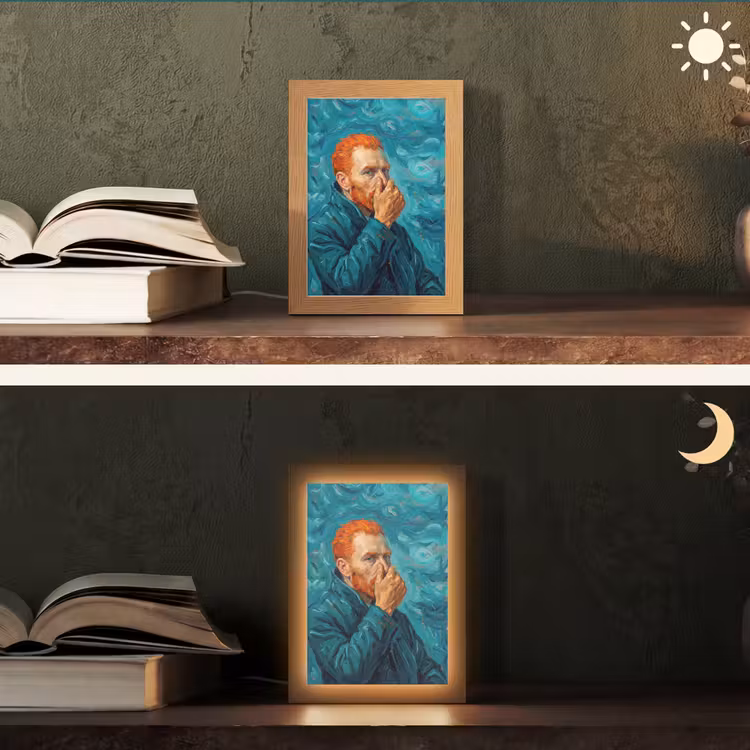 Portret - Klassiek - Blauw Light Box met kabel (Tafellamp) klein -sfeer3