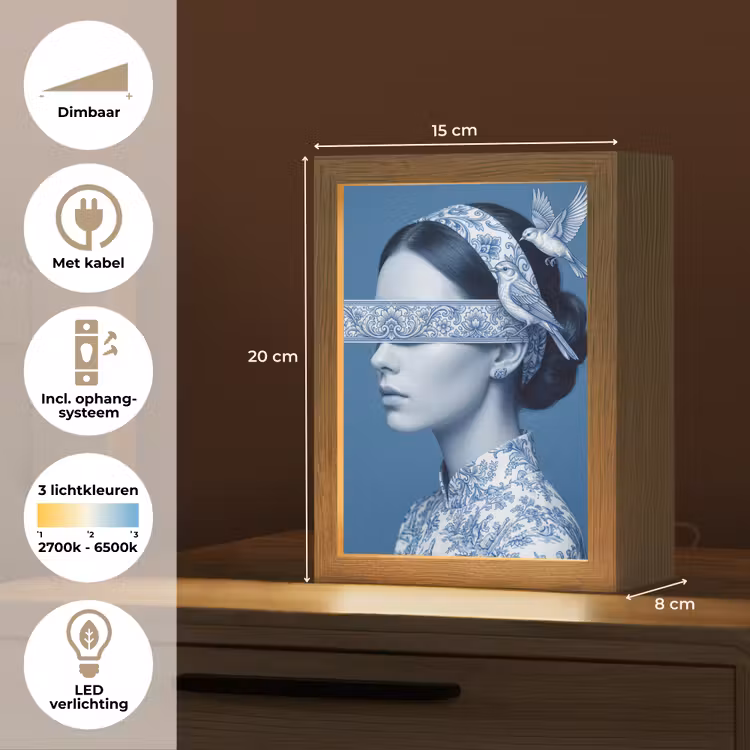 Portret - Klassiek - Wit - Blauw Light Box met kabel (Tafellamp) klein -USP_NL