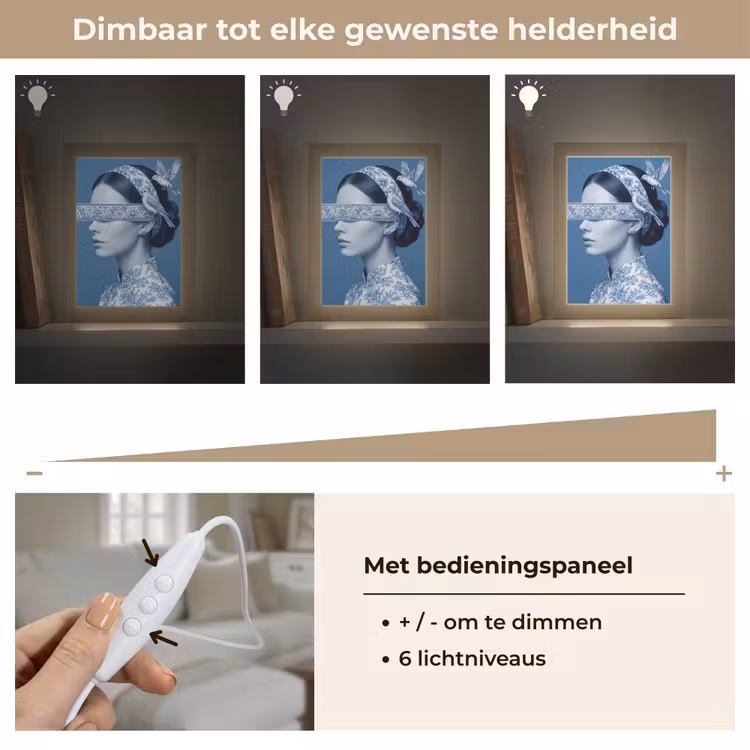 Portret - Klassiek - Wit - Blauw Light Box met kabel (Tafellamp) klein -USP_dimbaarNL
