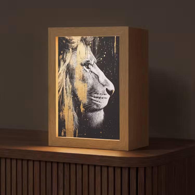 Portret - Leeuw - Abstract - Goud Light Box met kabel (Tafellamp) klein -z3d_website