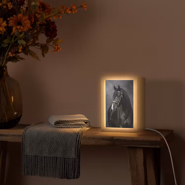 Portret - Paard - Zwart Light Box met kabel (Tafellamp) klein -sfeer4