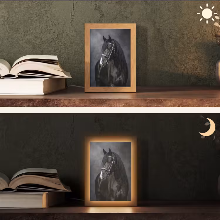 Portret - Paard - Zwart Light Box met kabel (Tafellamp) klein -sfeer3