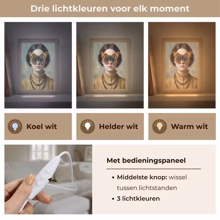Portret - Vlinder - Kleurrijk Light Box met kabel (Tafellamp) klein -USP_lichtkleurNL