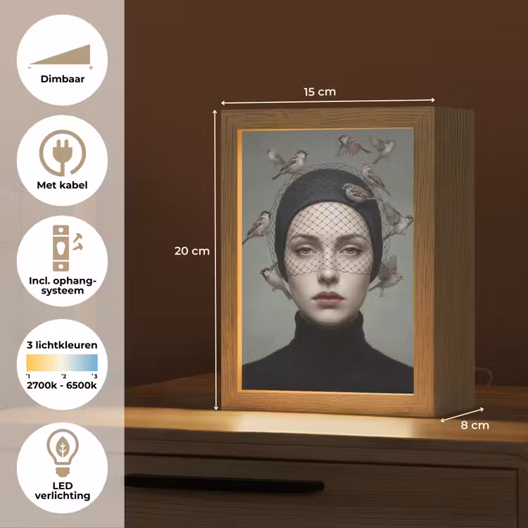 Portret - Vogels - Zwart Light Box met kabel (Tafellamp) klein -USP_NL