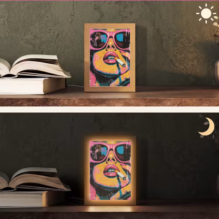 Portret - Vrouw - Abstract - Zonnebril Light Box met kabel (Tafellamp) klein -sfeer3
