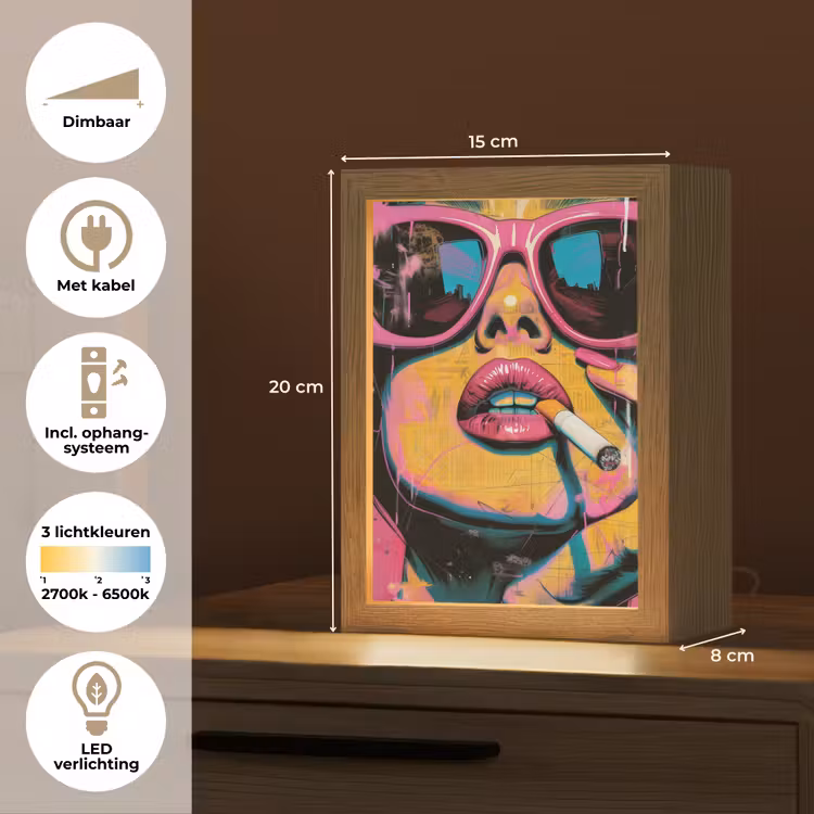 Portret - Vrouw - Abstract - Zonnebril Light Box met kabel (Tafellamp) klein -USP_NL