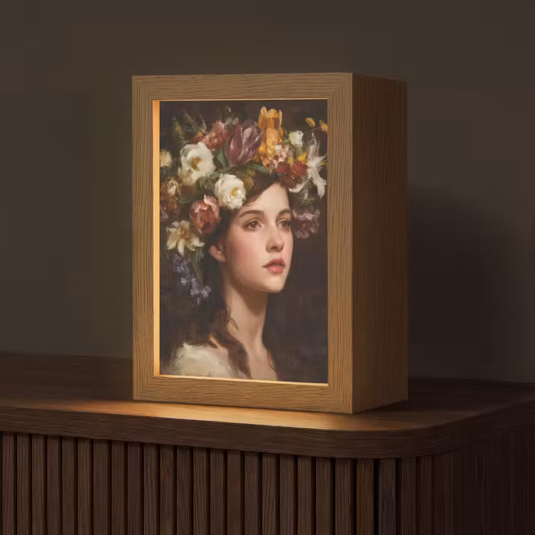 Portret - Vrouw - Bloemen Light Box met kabel (Tafellamp) klein -z3d_website