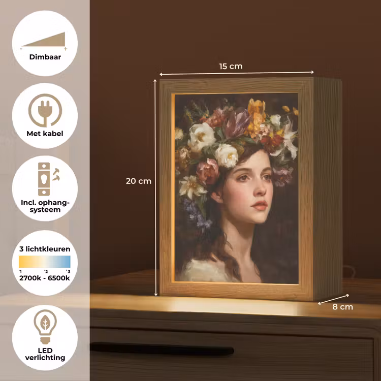 Portret - Vrouw - Bloemen Light Box met kabel (Tafellamp) klein -USP_NL