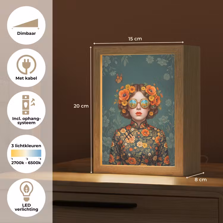 Portret - Vrouw - Kleurrijk - Expressief Light Box met kabel (Tafellamp) klein -USP_NL