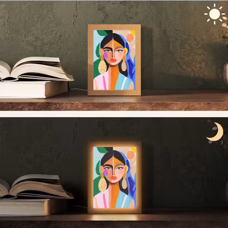 Portret - Vrouw - Modern Light Box met kabel (Tafellamp) klein -sfeer3