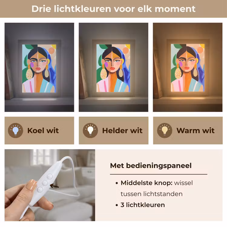 Portret - Vrouw - Modern Light Box met kabel (Tafellamp) klein -USP_lichtkleurNL