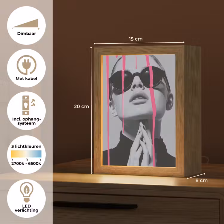 Portret - Vrouw - Zonnebril - Verfdruppels Light Box met kabel (Tafellamp) klein -USP_NL