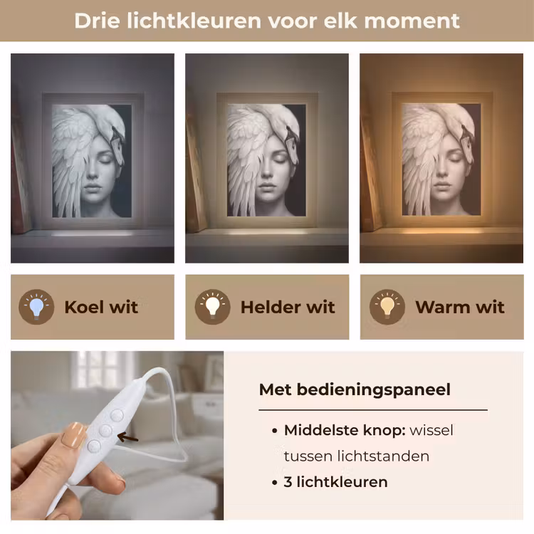 Portret - Zwaan - Zwart - Wit Light Box met kabel (Tafellamp) klein -USP_lichtkleurNL