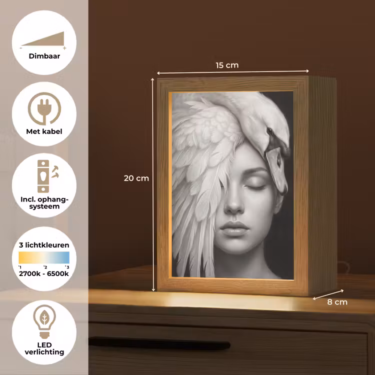 Portret - Zwaan - Zwart - Wit Light Box met kabel (Tafellamp) klein -USP_NL
