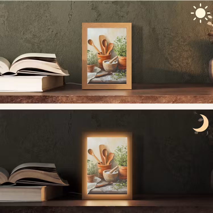 Potten - Kruiden - Hout Light Box met kabel (Tafellamp) klein -sfeer3
