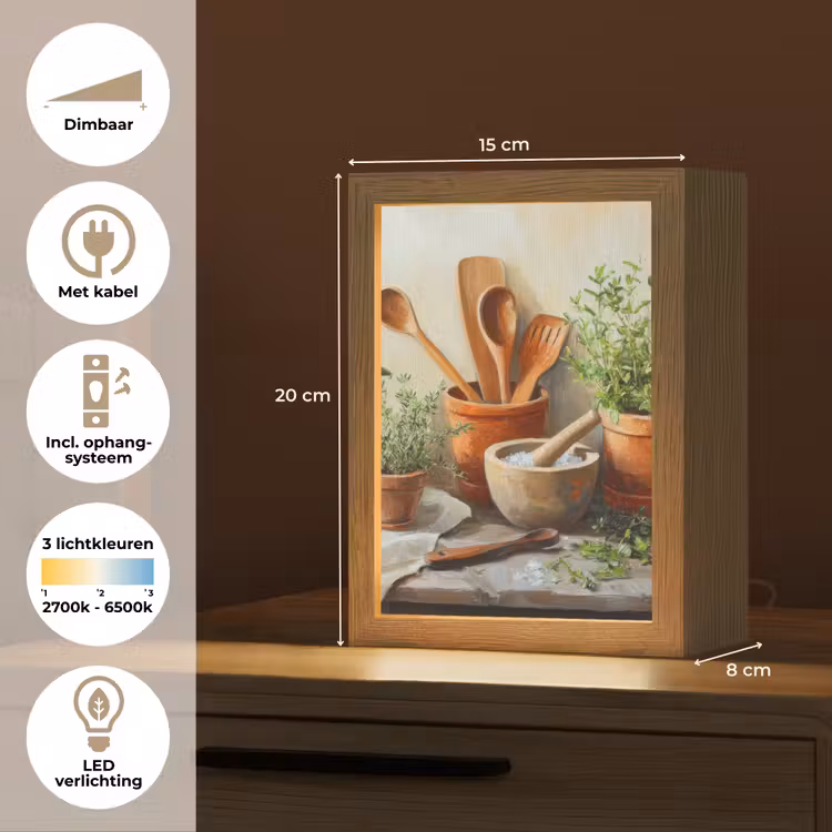 Potten - Kruiden - Hout Light Box met kabel (Tafellamp) klein -USP_NL