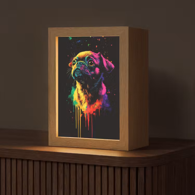 Puck - Hond - Verf - Kleuren Light Box met kabel (Tafellamp) klein -z3d_website