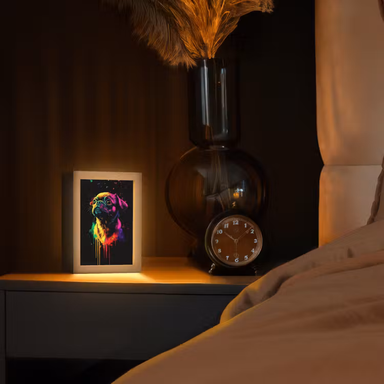 Puck - Hond - Verf - Kleuren Light Box met kabel (Tafellamp) klein -sfeer1