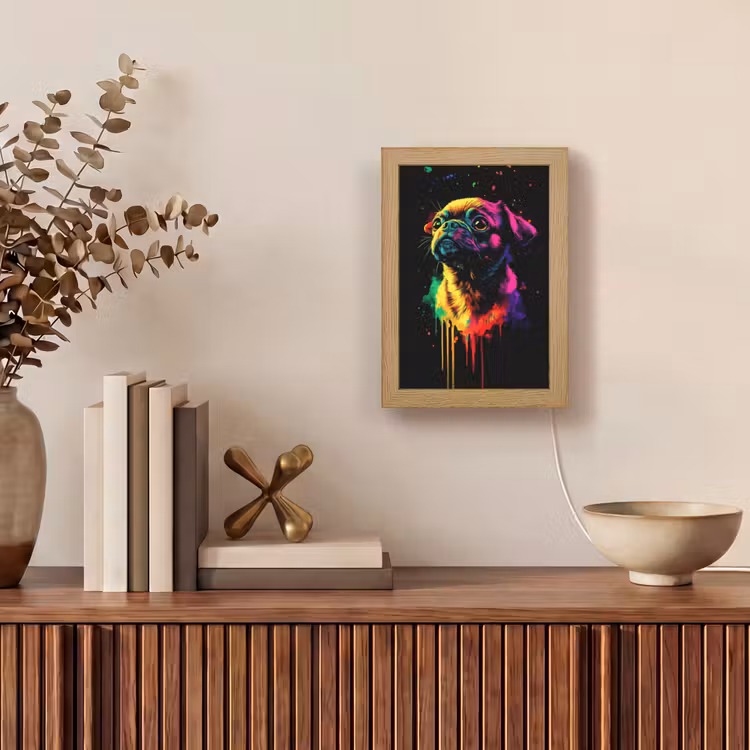 Puck - Hond - Verf - Kleuren Light Box met kabel (Tafellamp) klein -sfeer2