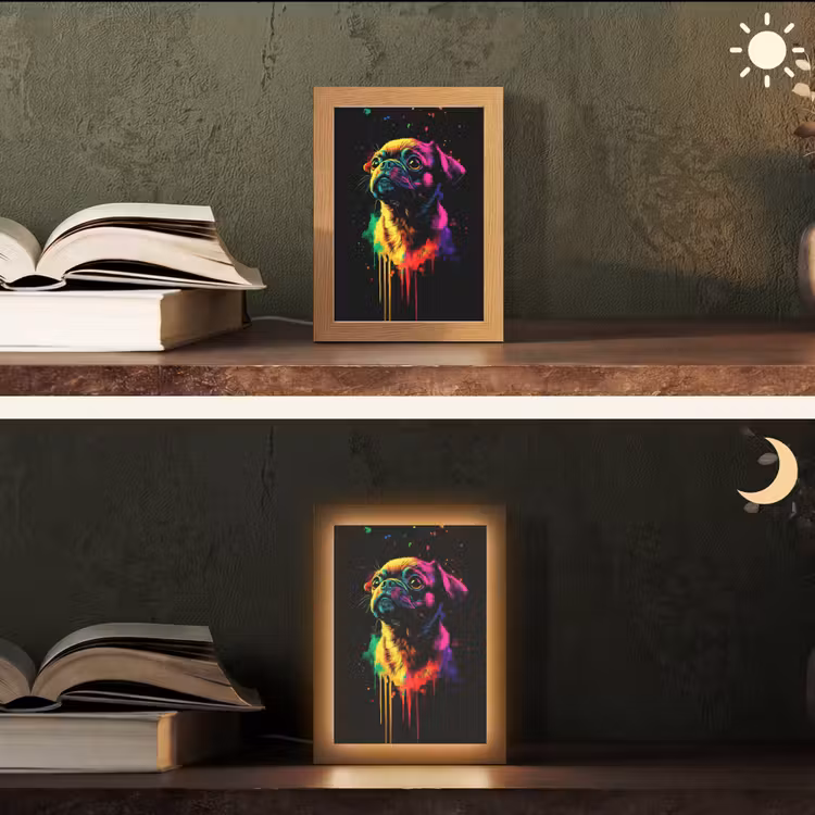 Puck - Hond - Verf - Kleuren Light Box met kabel (Tafellamp) klein -sfeer3