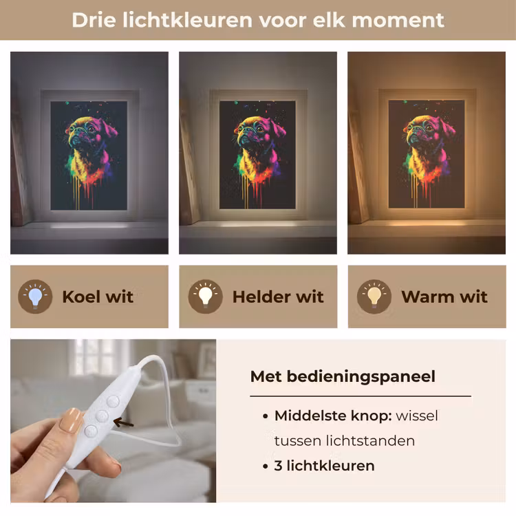 Puck - Hond - Verf - Kleuren Light Box met kabel (Tafellamp) klein -USP_lichtkleurNL