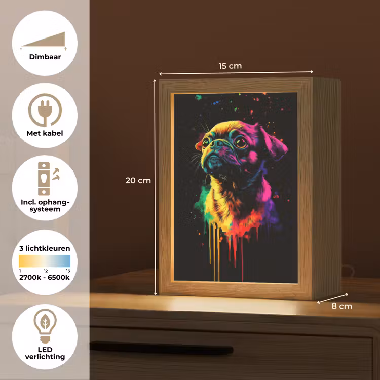 Puck - Hond - Verf - Kleuren Light Box met kabel (Tafellamp) klein -USP_NL
