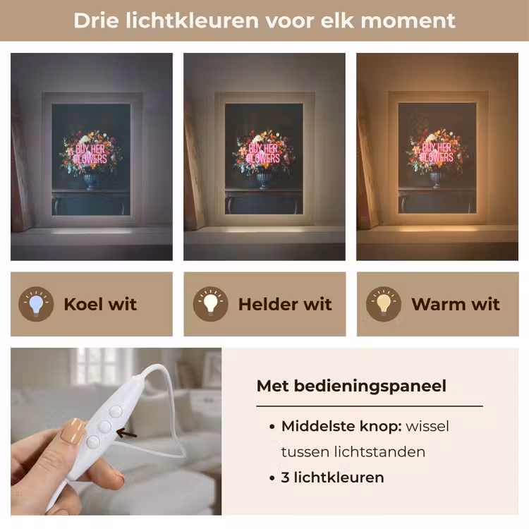 Quote - Bloemen - Vaas - Neon Light Box met kabel (Tafellamp) klein -USP_lichtkleurNL