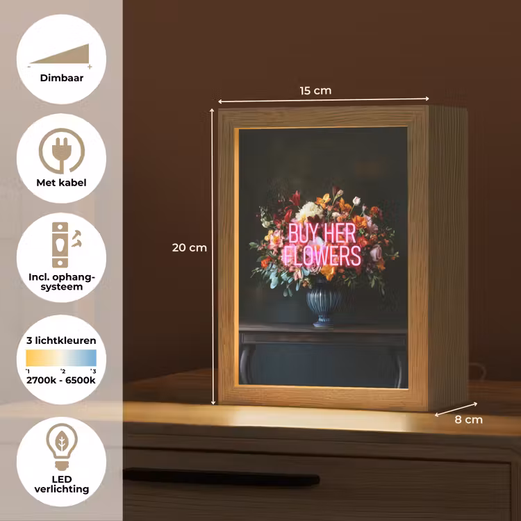 Quote - Bloemen - Vaas - Neon Light Box met kabel (Tafellamp) klein -USP_NL