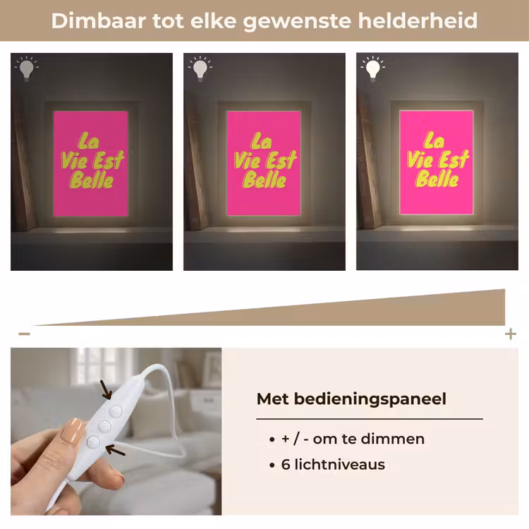 Quote - Retro - Roze Light Box met kabel (Tafellamp) klein -USP_dimbaarNL