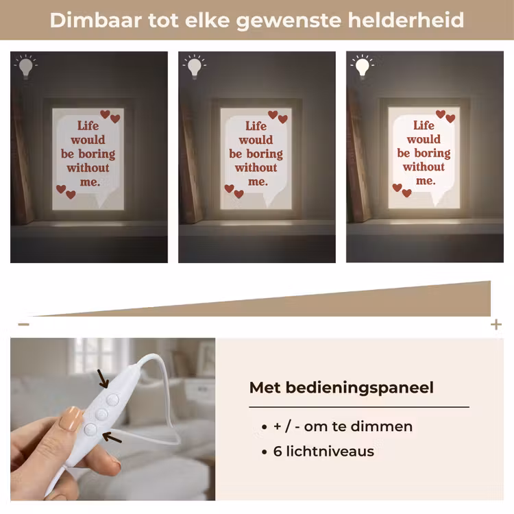 Quote - Tekstballon - Hartjes Light Box met kabel (Tafellamp) klein -USP_dimbaarNL