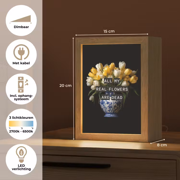 Quotes - Bloem - Tulp - Geel Light Box met kabel (Tafellamp) klein -USP_NL