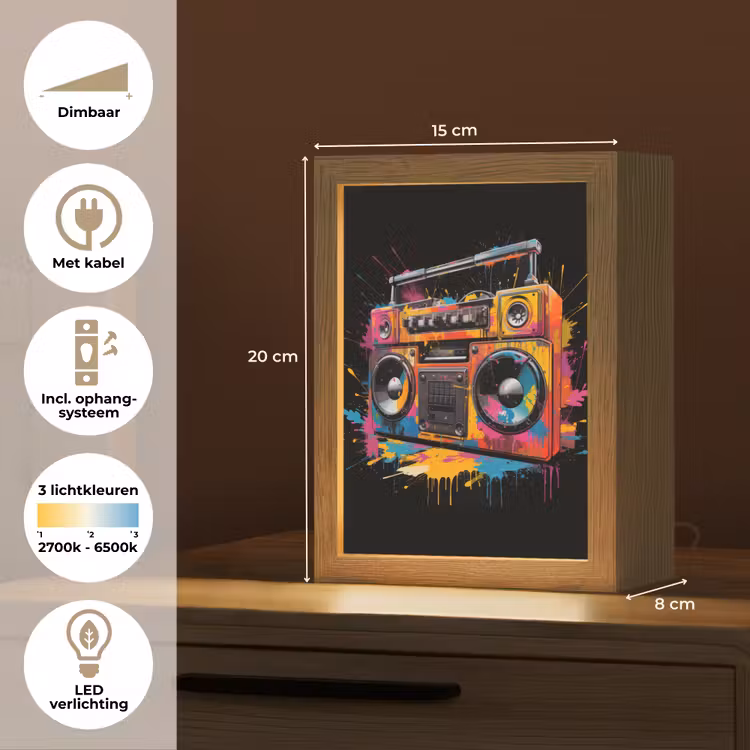 Radio - Graffiti - Box - Kleuren - Zwart Light Box met kabel (Tafellamp) klein -USP_NL
