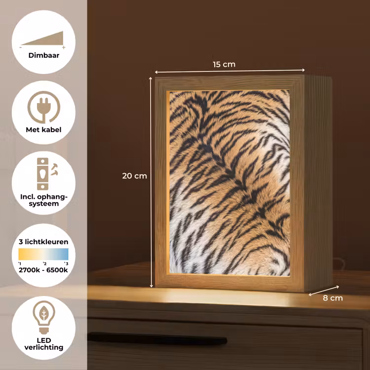 Realistisch - Tijgervacht - Zwart Light Box met kabel (Tafellamp) klein -USP_NL
