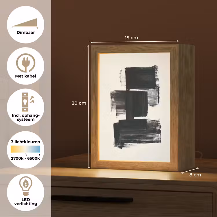 Rechthoeken - Penseelstreken - Abstract - Zwart Light Box met kabel (Tafellamp) klein -USP_NL