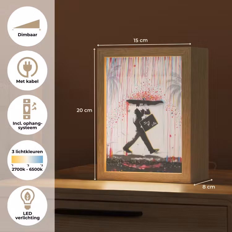 Regen - Graffiti - Man - Banksy Style Light Box met kabel (Tafellamp) klein -USP_NL