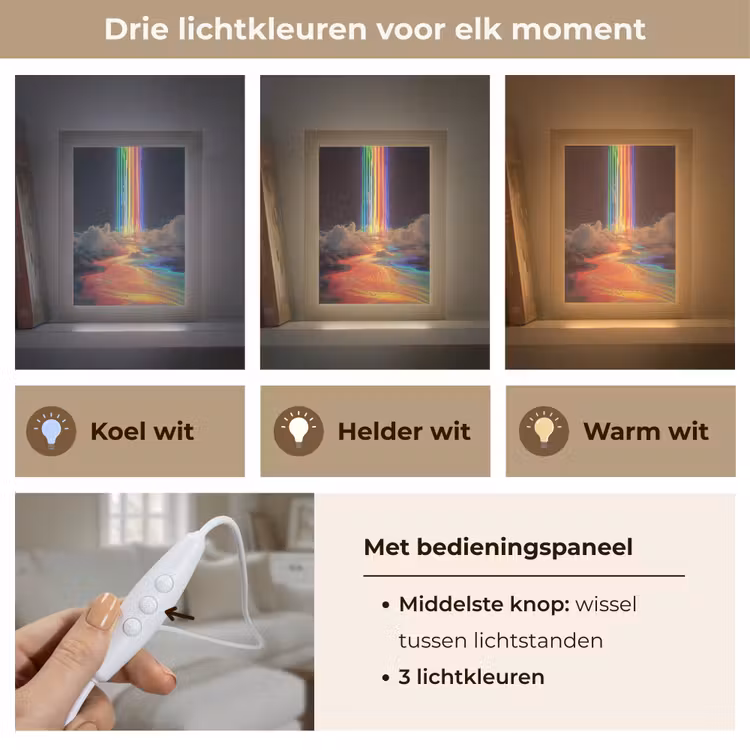 Regenboog - Verticaal - Sterrenhemel - Wolken Light Box met kabel (Tafellamp) klein -USP_lichtkleurNL