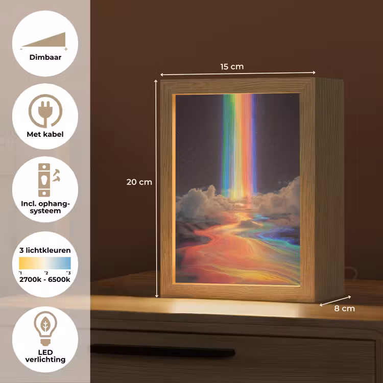 Regenboog - Verticaal - Sterrenhemel - Wolken Light Box met kabel (Tafellamp) klein -USP_NL