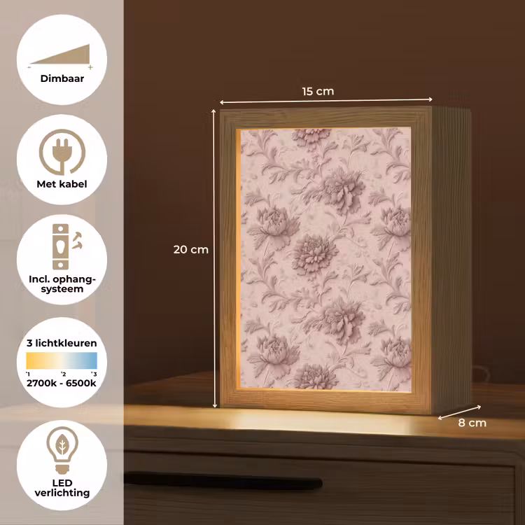 Reliëf - Pioenrozen - Roze Light Box met kabel (Tafellamp) klein 925 -USP_NL