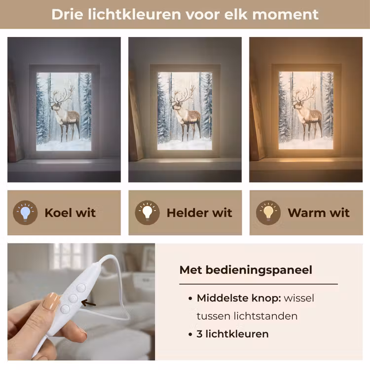 Rendier - Sneeuw - Woud - Wit Light Box met kabel (Tafellamp) klein -USP_lichtkleurNL