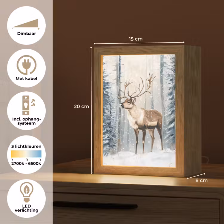 Rendier - Sneeuw - Woud - Wit Light Box met kabel (Tafellamp) klein -USP_NL