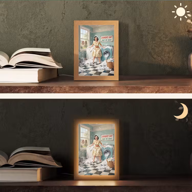 Retro - Blauw - Vrouw Light Box met kabel (Tafellamp) klein -sfeer3