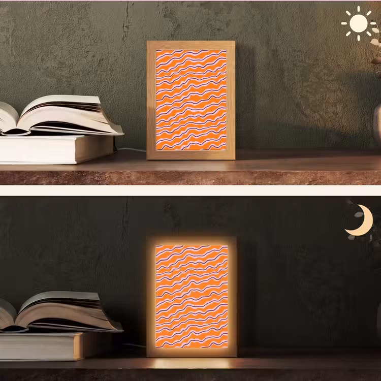 Retro - Golvend - Oranje Light Box met kabel (Tafellamp) klein 925 -sfeer3